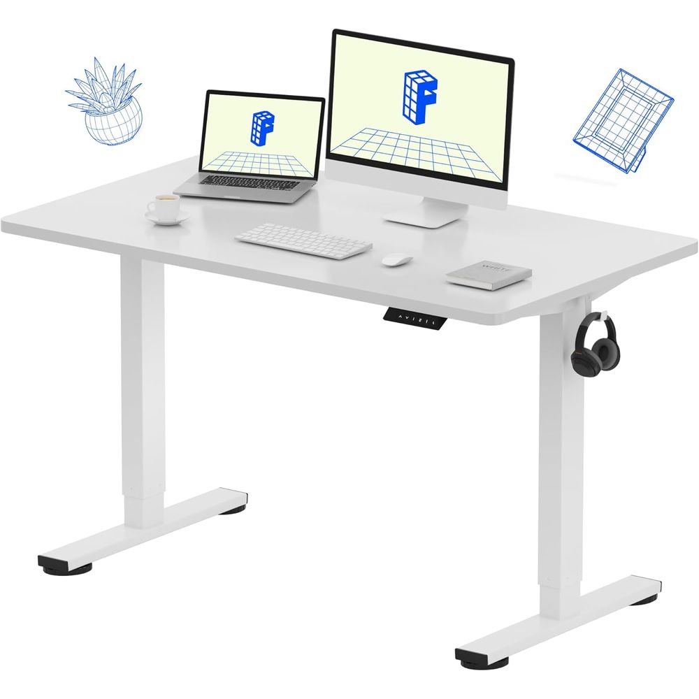 Desk Setup With 2 Monitors - EN1 Цельный стол-трансформер 48x24 дюйма, белый